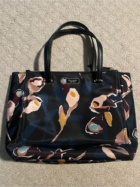kate spade Black Floral Print Tote with Multicolor Blooms